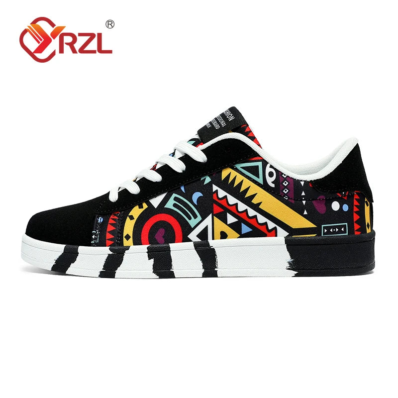 YRZL Men's Canvas Athletic Sneakers - Geometric Graffiti Print