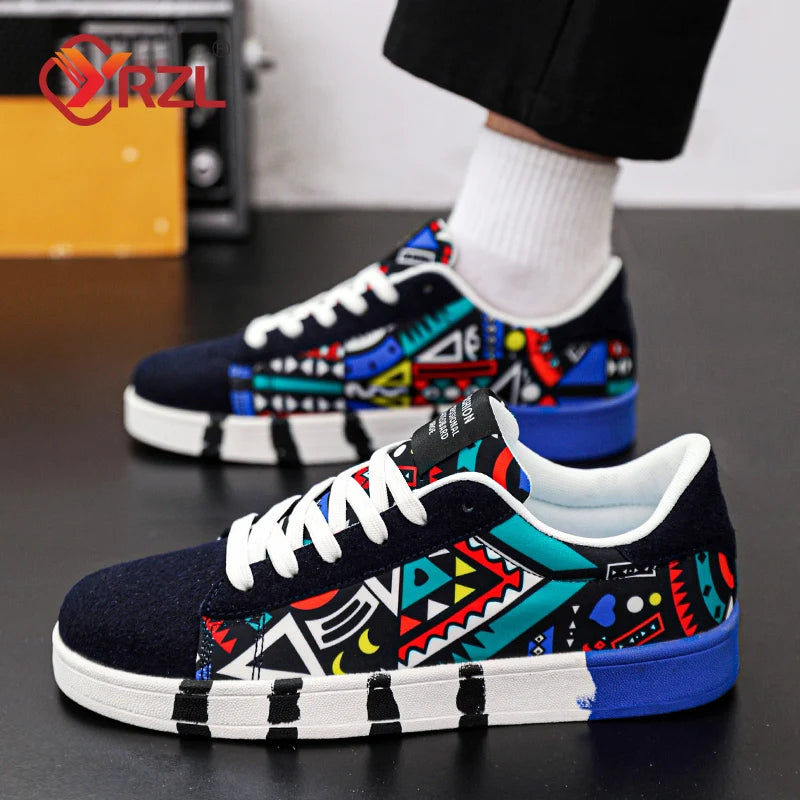 YRZL Men's Canvas Athletic Sneakers - Geometric Graffiti Print