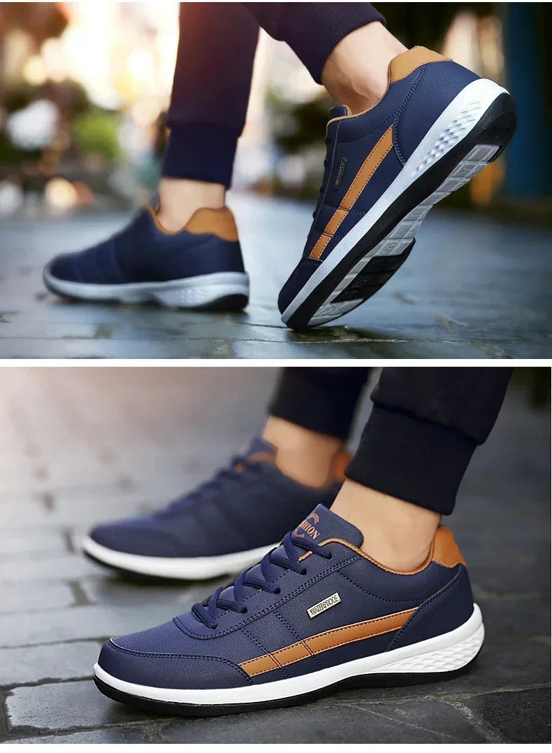 Men's Waterproof Leather Sneakers - Vulcanized Casual Comfort Shoes
