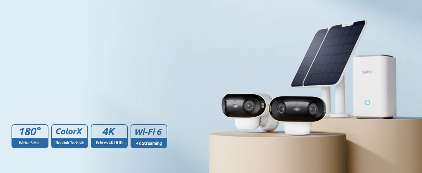 Reolink 4K 8MP Solar & Battery Powered Wireless Security Camera 180° Panorama ColorX Night Vision Outdoor WiFi Camera WiFi 6