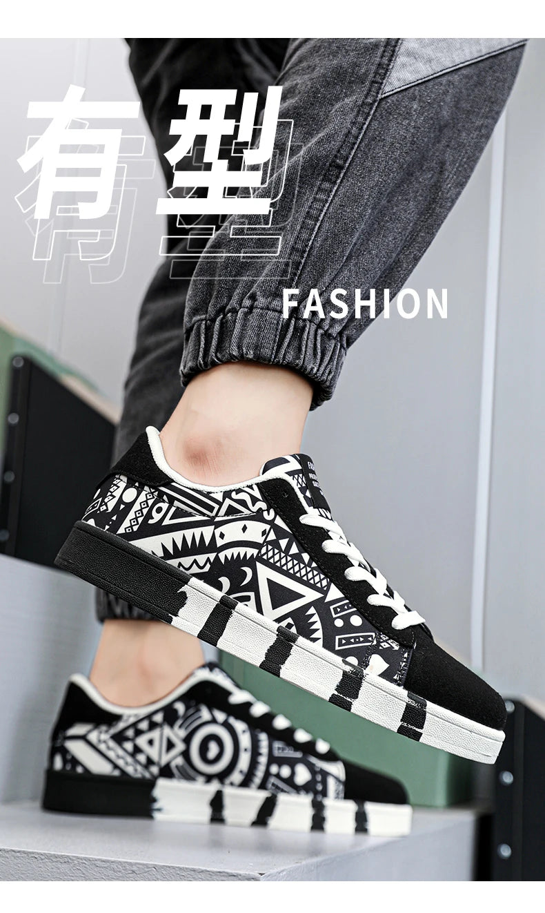 YRZL Men's Canvas Athletic Sneakers - Geometric Graffiti Print