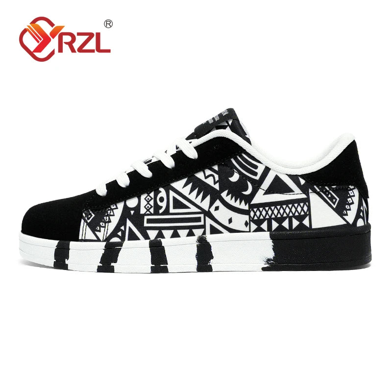 YRZL Men's Sports Canvas Sneakers - Geometric Graffiti Print Skate Shoes