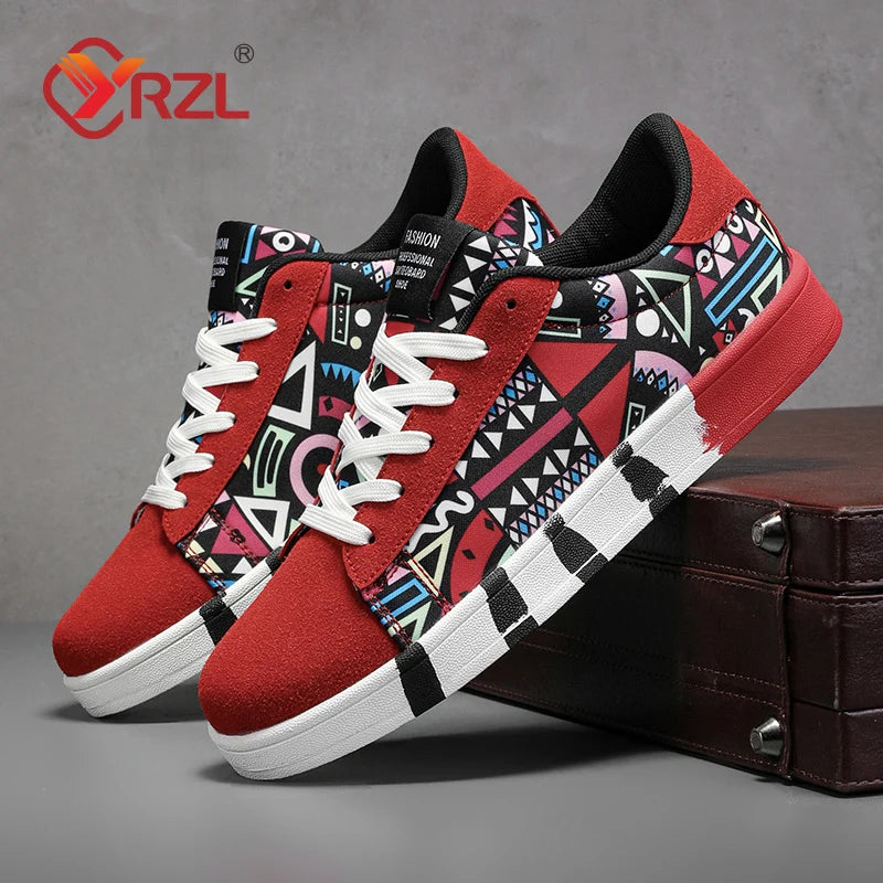 YRZL Men's Canvas Athletic Sneakers - Geometric Graffiti Print