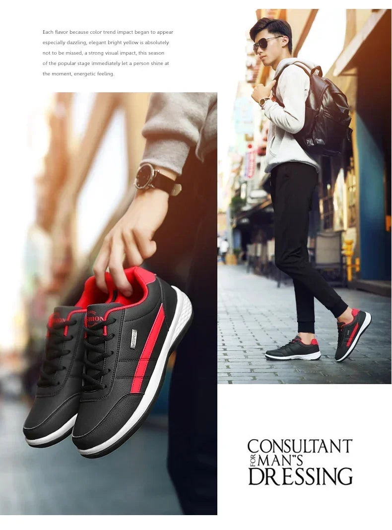 Men's Waterproof Leather Sneakers - Vulcanized Casual Comfort Shoes