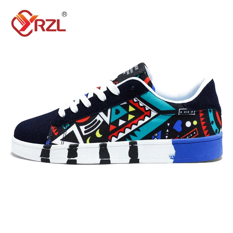 YRZL Men's Canvas Athletic Sneakers - Geometric Graffiti Print
