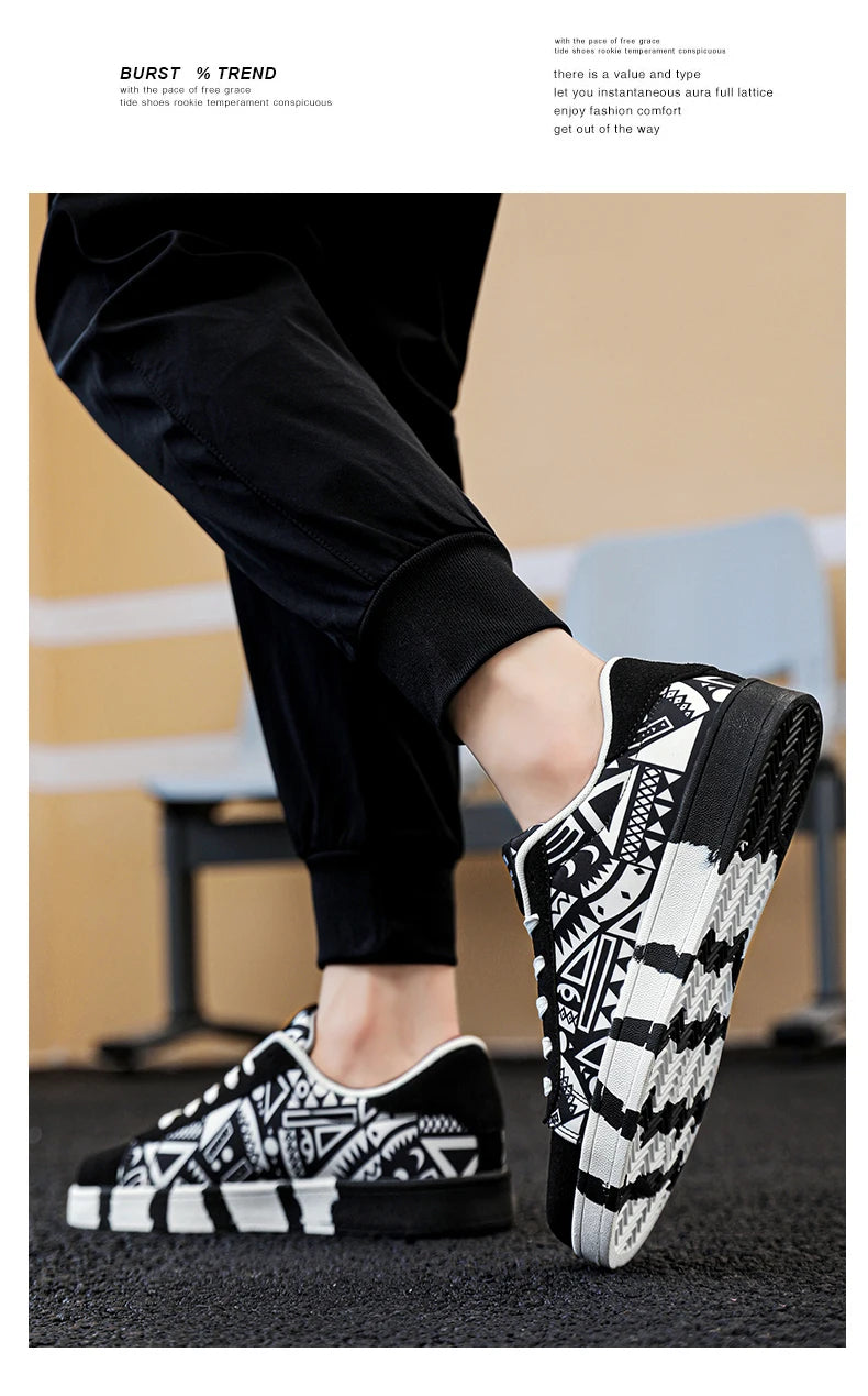 YRZL Men's Canvas Athletic Sneakers - Geometric Graffiti Print