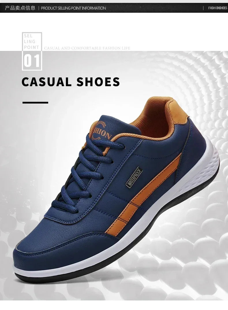 Men's Waterproof Leather Sneakers - Vulcanized Casual Comfort Shoes