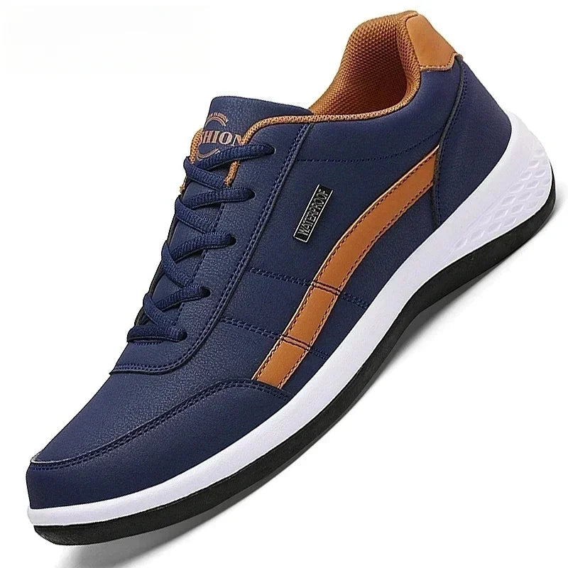 Men's Waterproof Leather Sneakers - Vulcanized Casual Comfort Shoes