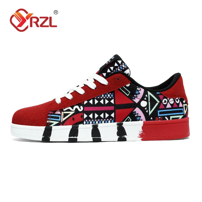 YRZL Men's Sports Canvas Sneakers - Geometric Graffiti Print Skate Shoes
