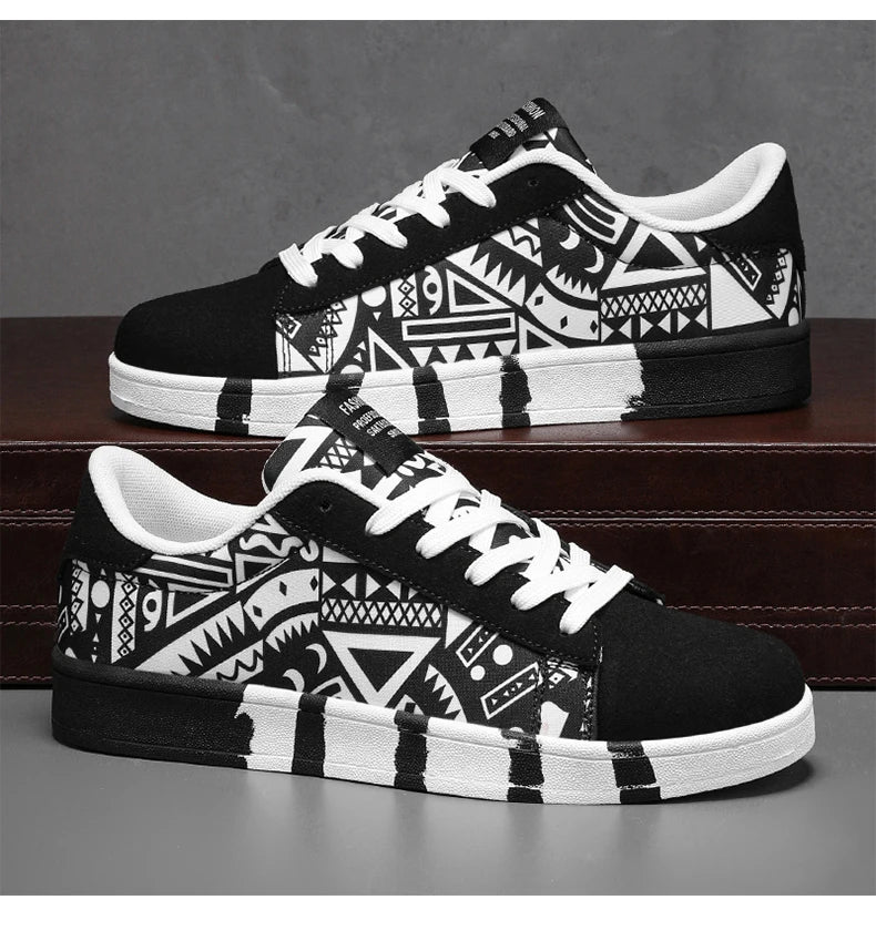 YRZL Men's Canvas Athletic Sneakers - Geometric Graffiti Print