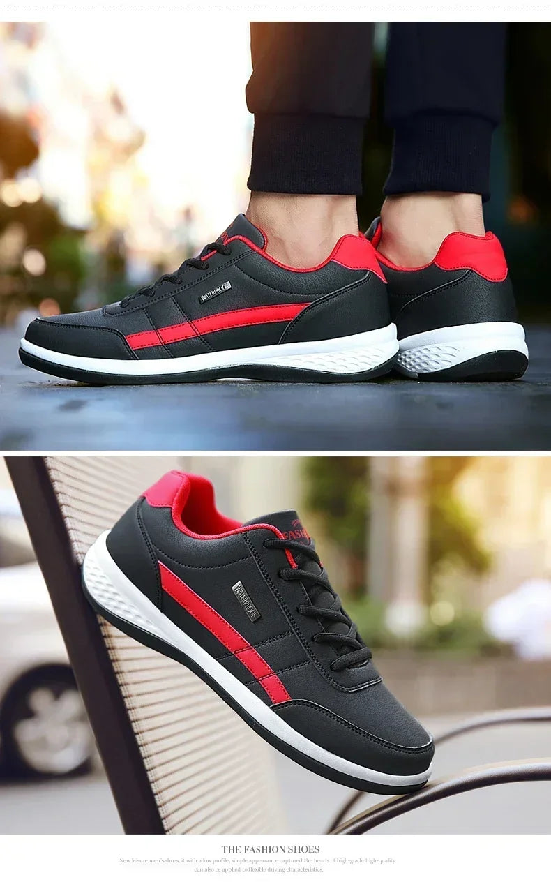 Men's Waterproof Leather Sneakers - Vulcanized Casual Comfort Shoes