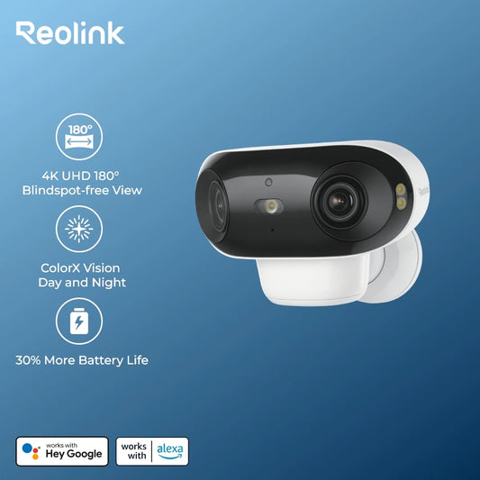 Reolink 4K 8MP Solar & Battery Powered Wireless Security Camera 180° Panorama ColorX Night Vision Outdoor WiFi Camera WiFi 6